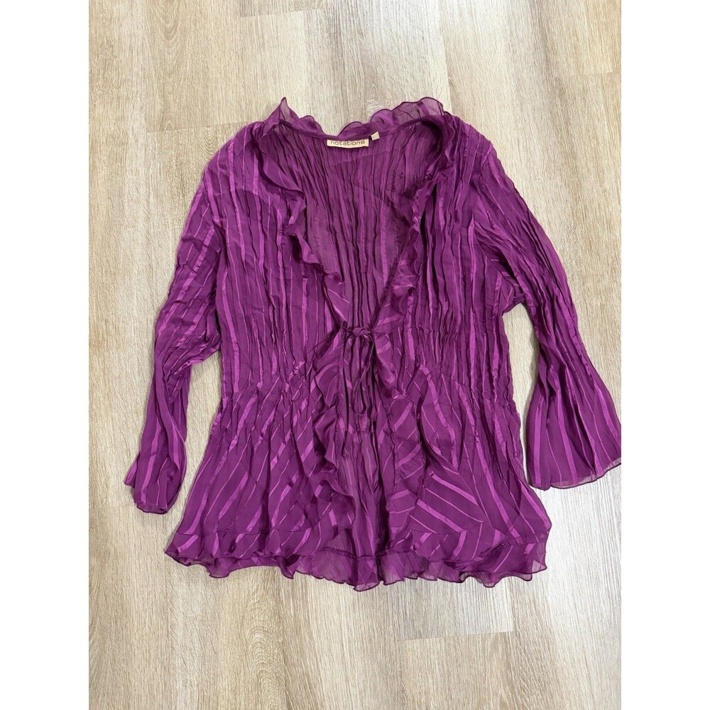 Notations Vintage Y2K Flowy Tie Front Purple Textured Top Size Women’s XL Boho